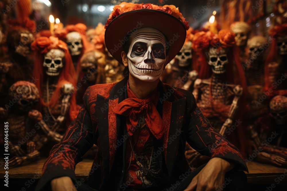 Obraz premium Da De Muertos Theater Performance, Generative AI