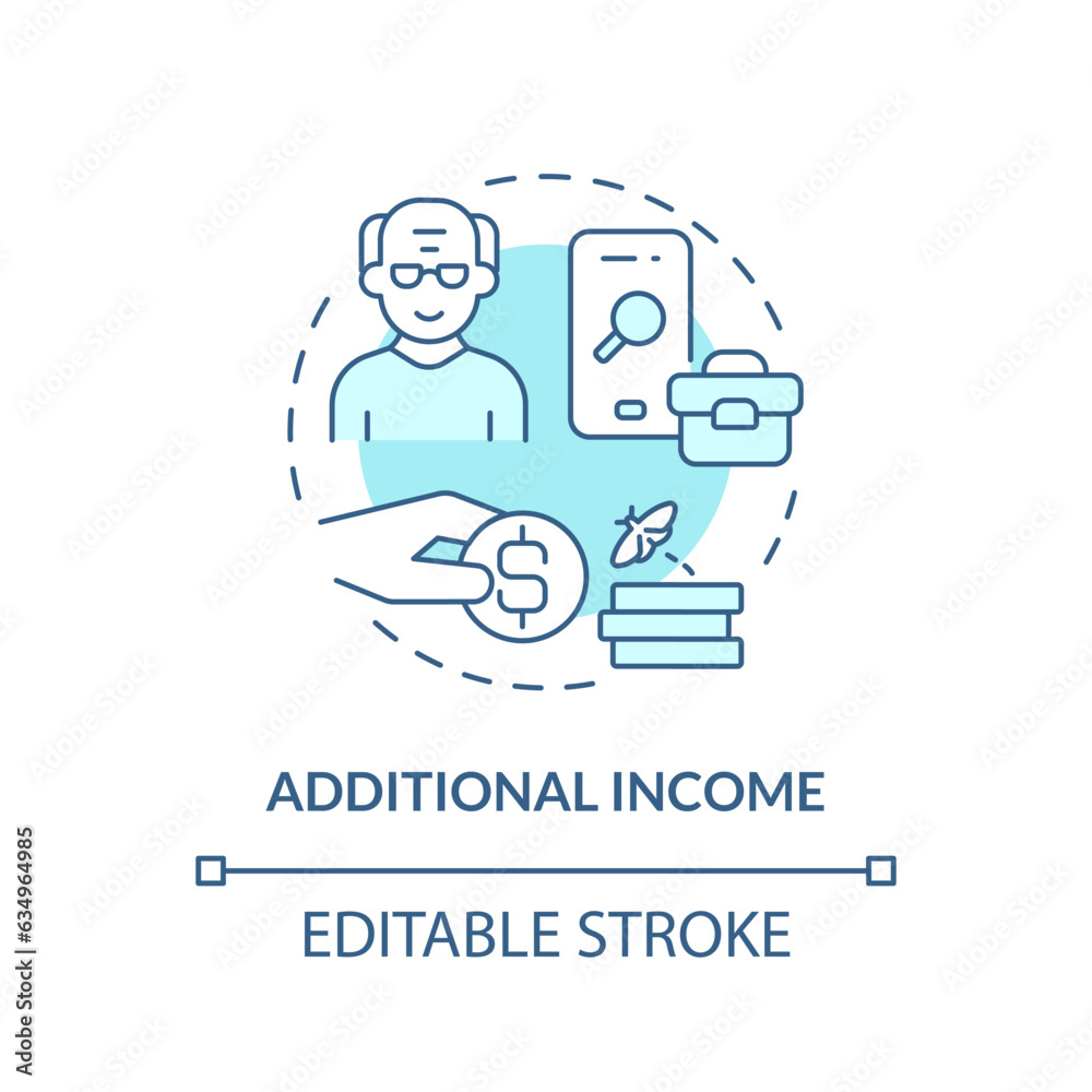 2D editable additional income thin line icon concept, isolated vector, blue illustration representing unretirement.