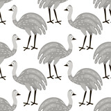 Seamless pattern in the form of cute ostriches. Funny hand-drawn animals. Creative children's background in Scandinavian style. Vector illustration. Ostrich on a white background