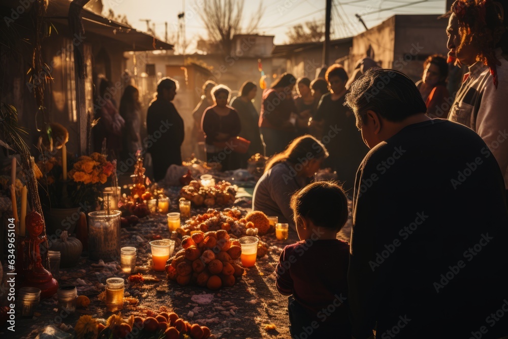 Families Gathering To Celebrate Da De Muertos, Generative AI Families Gathering To Celebrate Da De Muertos, Generative AI