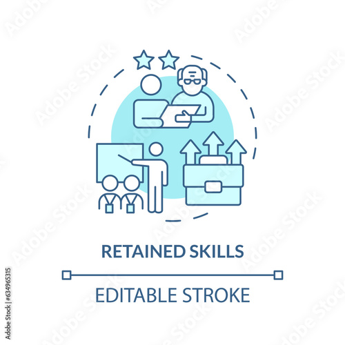 2D editable retained skills thin line icon concept, isolated vector, blue illustration representing unretirement. photo