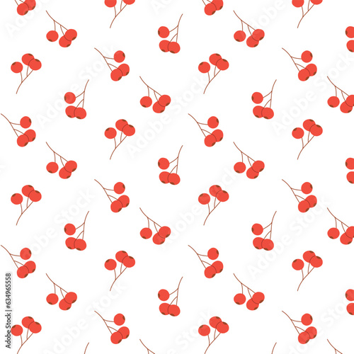 Seamless pattern with autumn berries and rowan. Vector illustration. Autumn print. Flat illustration. Pattern with berries.