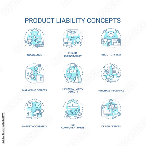 2D editable icons set representing product liability concepts, isolated vector, thin line blue illustration.