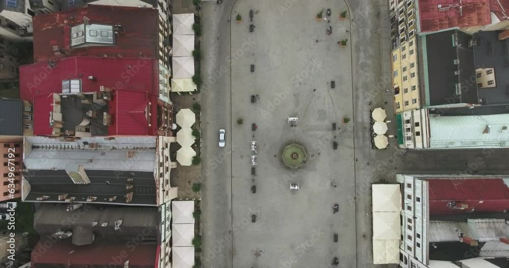 Aerial view of a large square in the heart of a historic city in Central Europe, captured in 4K resolution. Aerial view of a large square in the heart of a historic city in Central Europe, captured in 4K resolution.