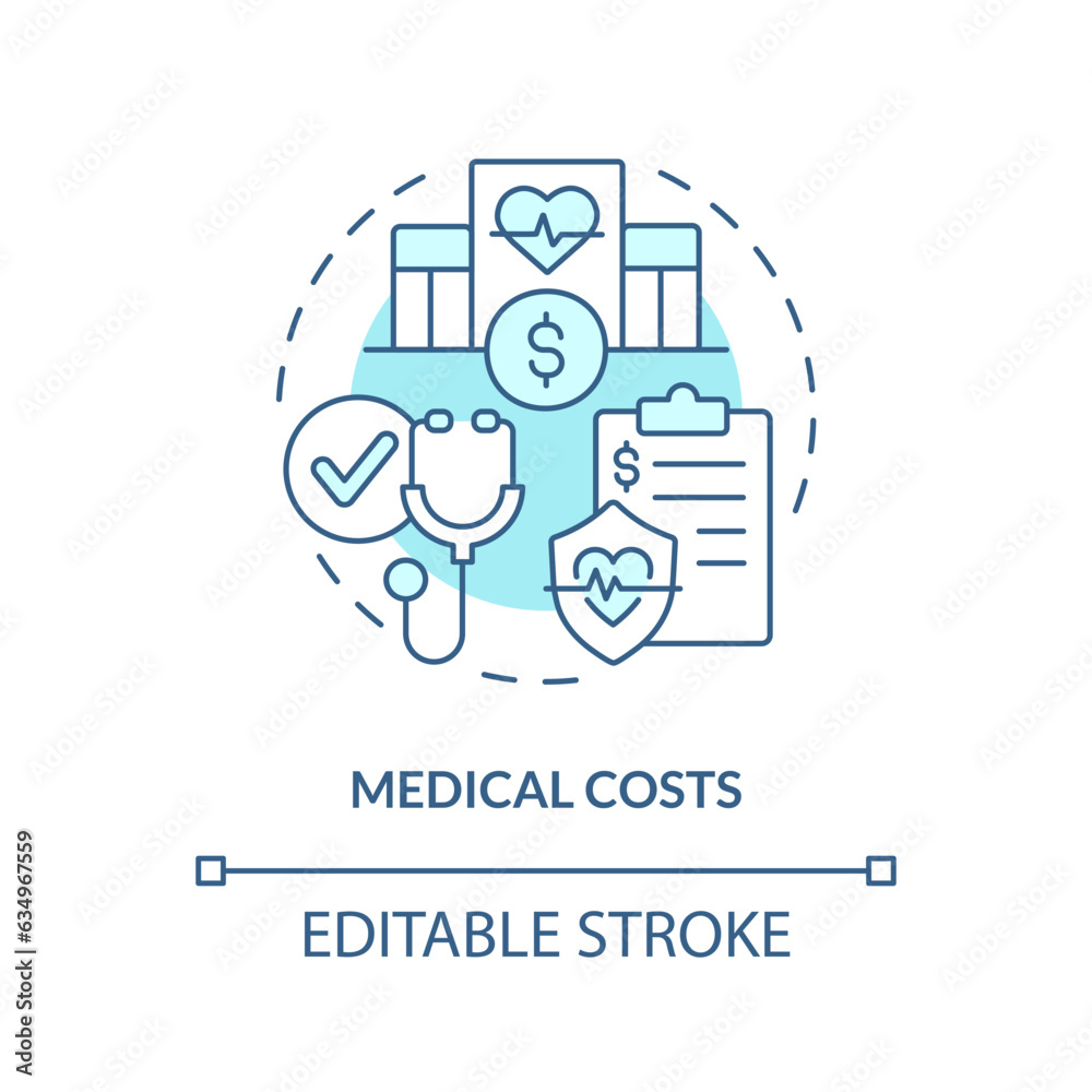 2D editable medical costs thin line icon concept, isolated vector, blue illustration representing product liability. 2D editable medical costs thin line icon concept, isolated vector, blue illustration representing product liability.