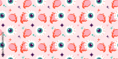 Halloween seamless pattern. Seamless pattern with cute halloween elements. Vector flat design illustration.