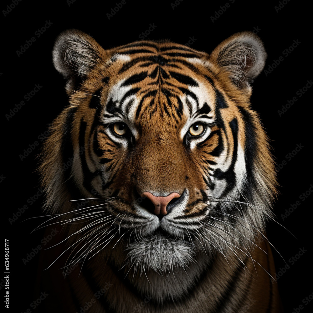 portrait of a tiger on the black background