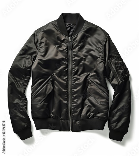Black bomber jacket isolated on white background