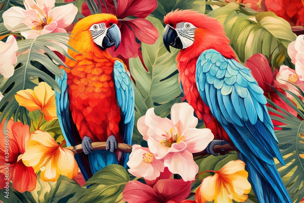 Obraz premium Seamless Pattern Of A Tropical Paradise, Generative AI