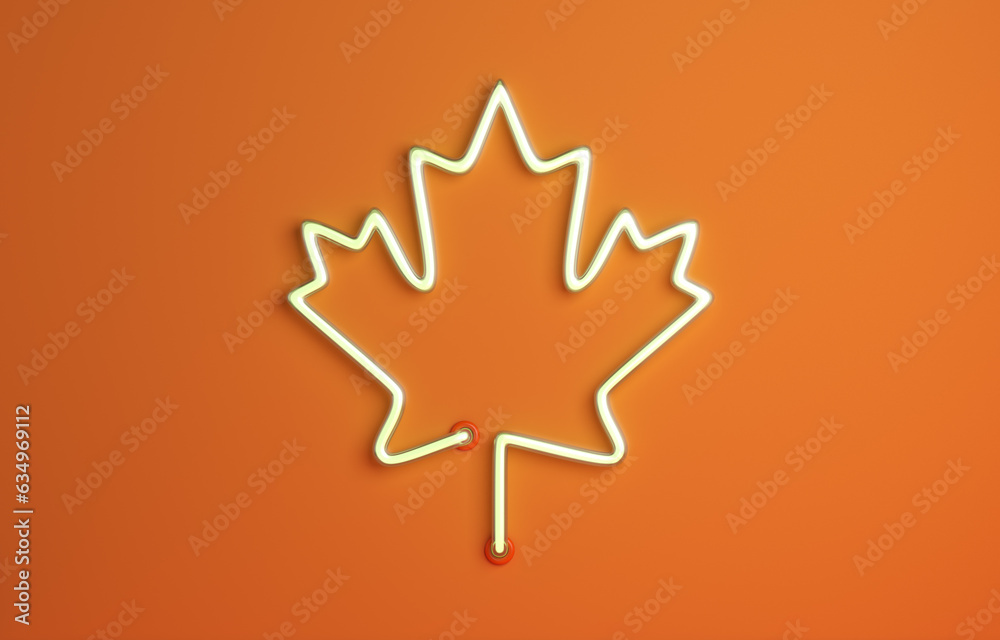 Autumn decoration background with maple leaf with neon light, product display mock up, 3d rendering illustration Autumn decoration background with maple leaf with neon light, product display mock up, 3d rendering illustration