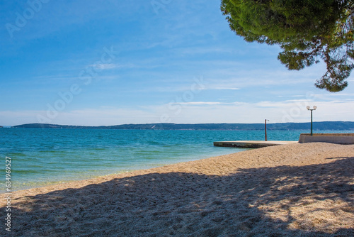 A small beach on the Adriatic coast of Croatia at Kastel Kambelovac in Kastela. Late spring