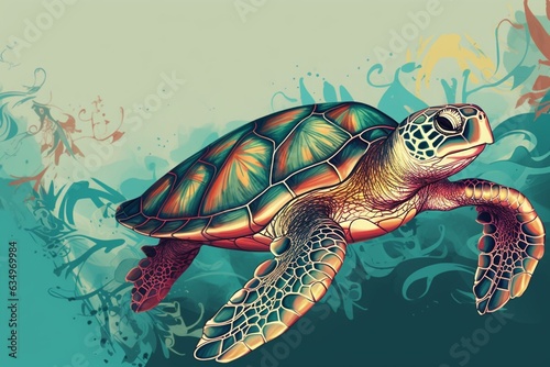 An illustrated sea turtle design. Generative AI