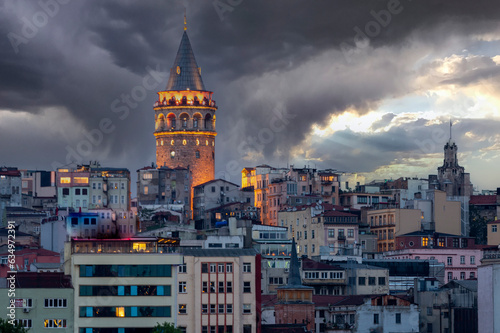 Galata Tower in the wonderful old street of Istanbul  Turkey