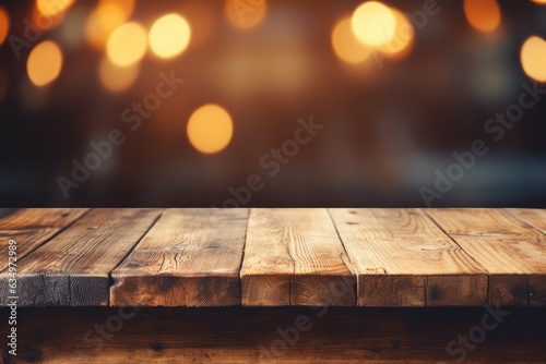 Blurry background and aged wooden tabletop