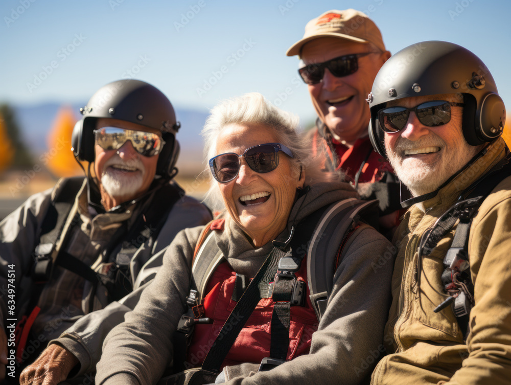 senior people skydiving