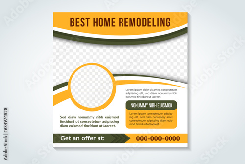 Real Estate Social Media Post and Web Banner. House square banners template, best home remodeling headline for Poster Vector Template. space for photo collage. orange and green colors on element