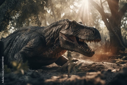 Tyrannosaurus rex hunting its prey. Generative AI
