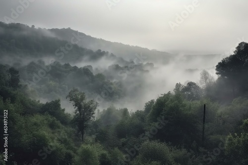 The foggy atmosphere of the cloudy sky. Generative AI