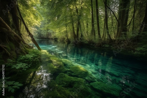 Stunning forest water backdrop with natural wonders to take your breath away. Generative AI