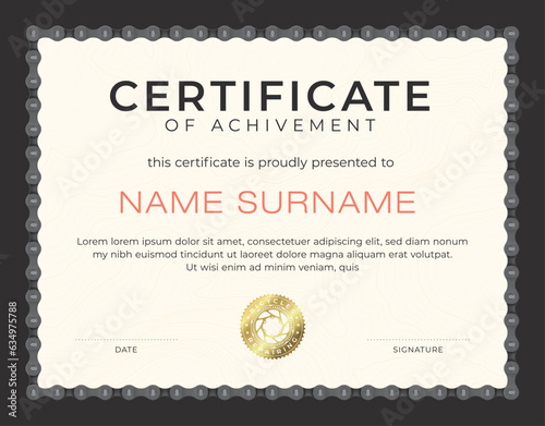 Vector certificate template for cyclist or motorcyclist. Border formed by a realistic chain.