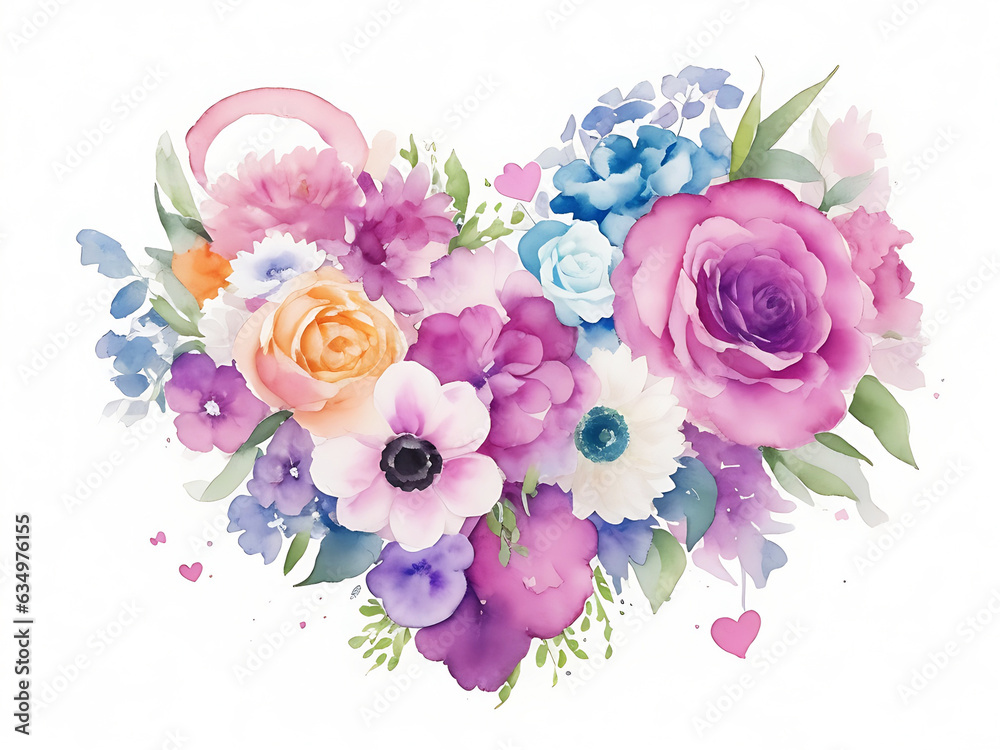 Abstract watercolor love heart with nature elements. Abstract watercolor love heart with nature elements.