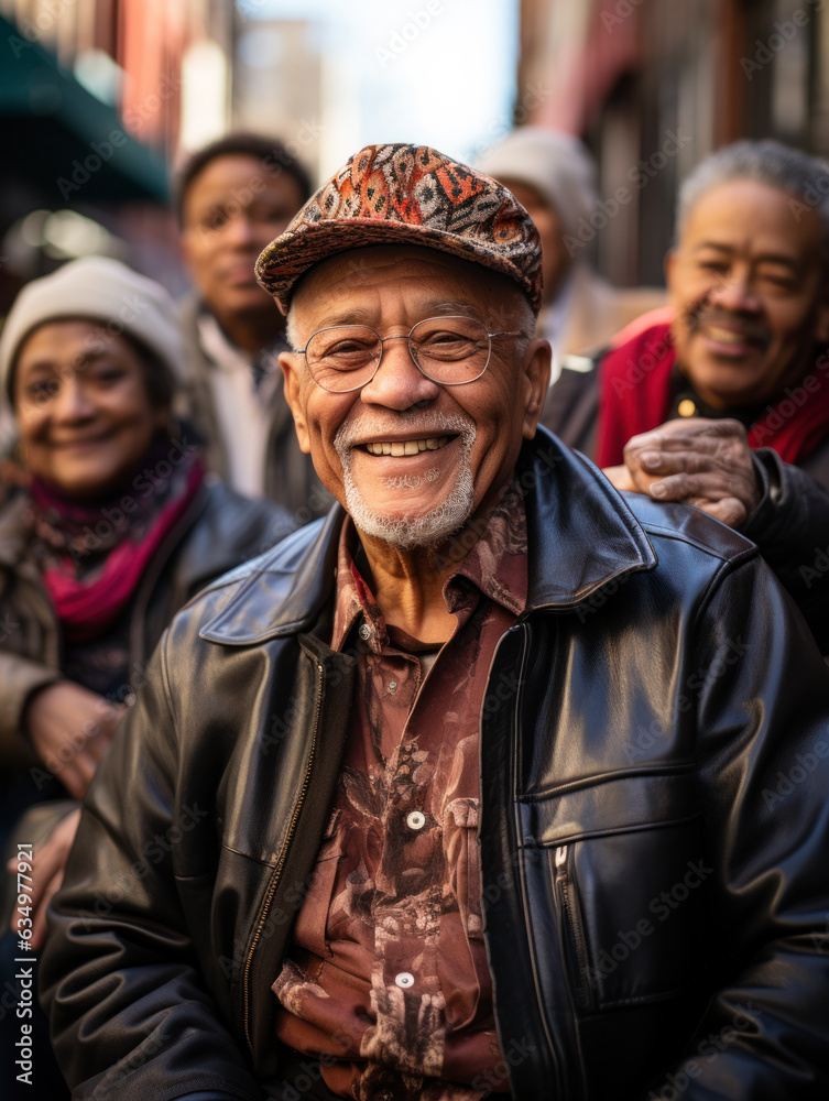 Multiracial elderly people on the street