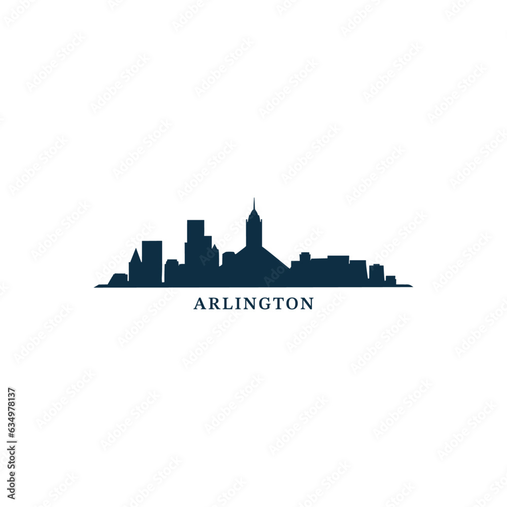 USA United States of America Arlington modern city landscape skyline logo. Panorama vector flat US Texas state icon with landmarks, skyscraper, panorama, buildings