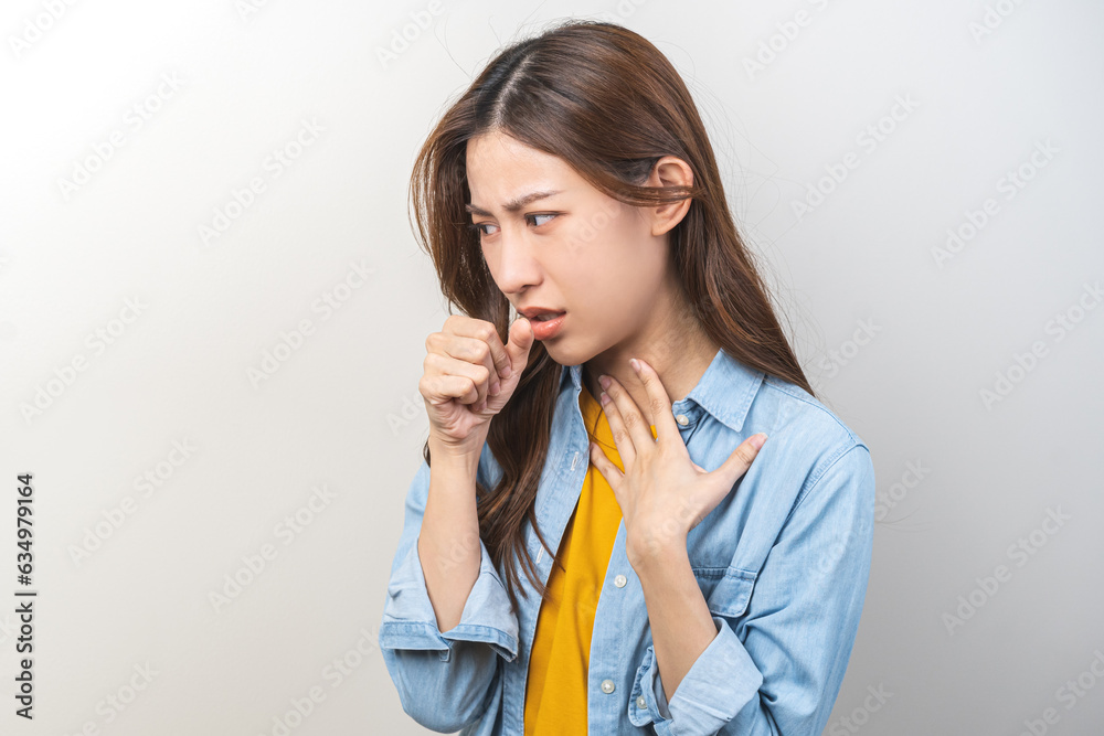 Female unhealthy Sickness, asian young woman, girl unwell and coughing