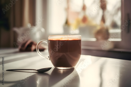 cup of hot chocolate, sun is shining into the room