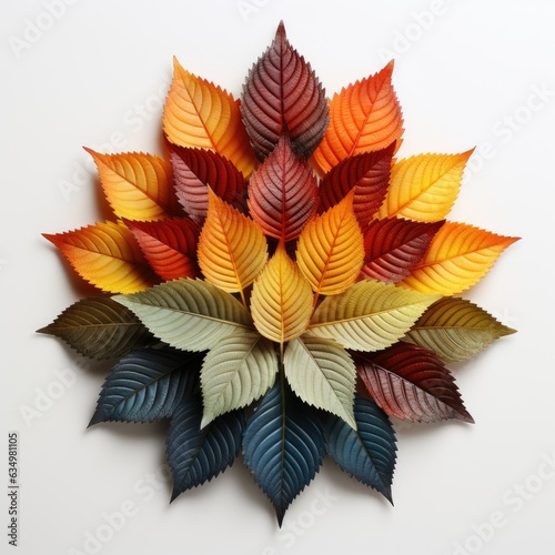 Vibrant autumn maple leaf with creative painting, isolated on white.