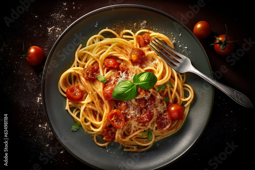 Flat lay Italian spaghetti on a plate