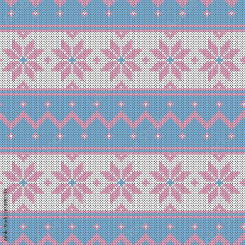 Wallpaper Mural Seamless knit texture pattern. Winter vector illustration for Christmas, New Year, winter design. Xmas ugly sweater ornament. Fair isle pattern in blue and pink. Torontodigital.ca
