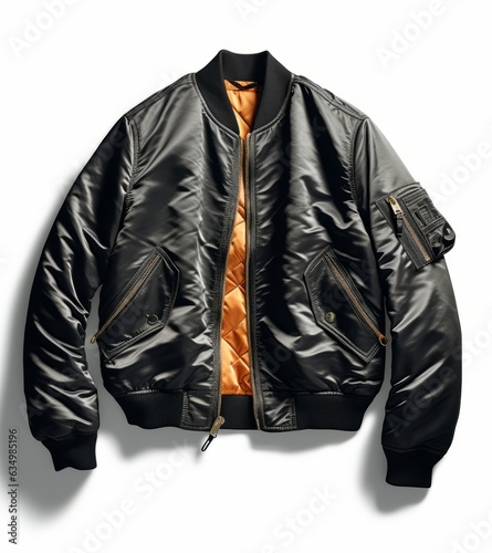 Print op canvas Black bomber jacket isolated on white background