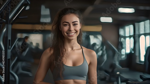 Young woman exercising in the gym. Generative AI 