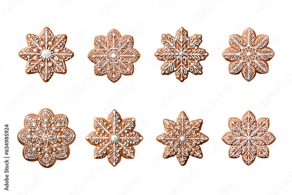 set of christmas gingerbread cookies in transparent background, generative AI set of christmas gingerbread cookies in transparent background, generative AI