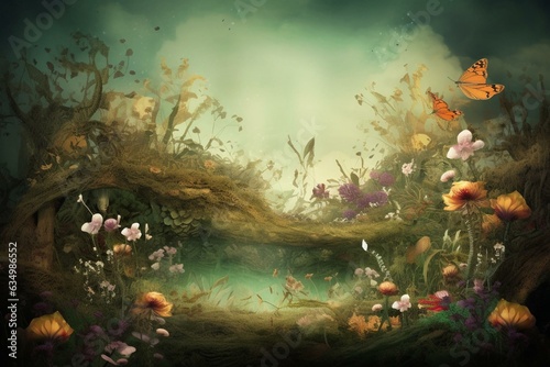 Enchanting banner showcasing mystical flora in a surreal setting. Generative AI