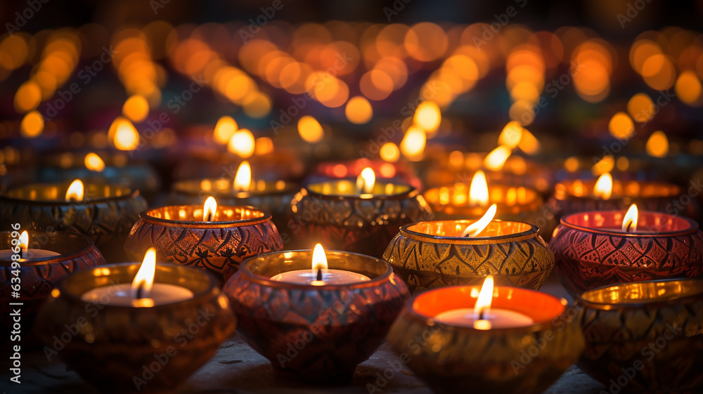 Happy Dawali concept, photo of many illuminated diya or clay oil lamp Happy Dawali concept, photo of many illuminated diya or clay oil lamp