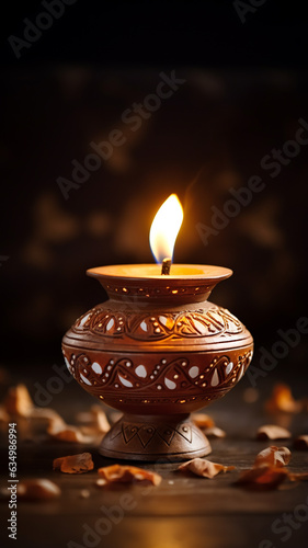 Happy Dawali concept, photo of illuminated diya or clay oil lamp © Ibnu