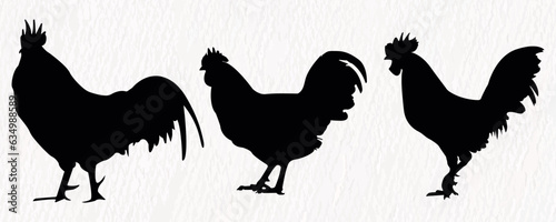 Vector silhouette set of detailed quality chickens -roosters, cock chicks in farm
