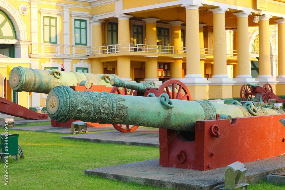The Ministry of Defense Headquarters of Thailand with an Impressive Open Air Cannon Museum in Phra Nakhon District, Bangkok, Thailand The Ministry of Defense Headquarters of Thailand with an Impressive Open Air Cannon Museum in Phra Nakhon District, Bangkok, Thailand