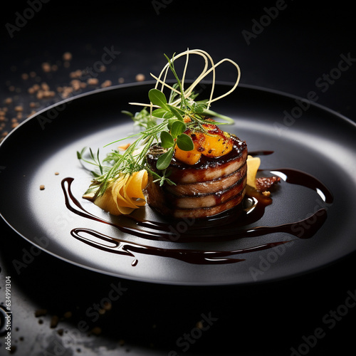 food elegant expensive dish plate dark black gourmet dinner chef, 
AI generator photo