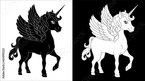 Pegasus Unicorn horse with wings and horn cartoon mythological animal from Greek myth illustration