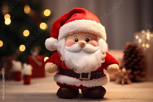 Cute Santa soft toy, close-up, Generative AI