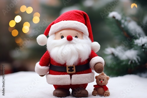 Cute Santa soft toy, close-up, Generative AI