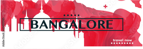 India Bangalore skyline cityscape abstract gradient banner art. Travel Karnataka Indian state guide red cover city vector template for brochure, booklet, flyer, website, page photo