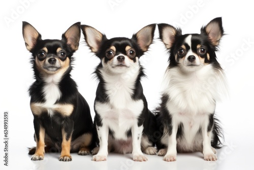 Chihuahua Family Foursome Dogs Sitting On A White Background