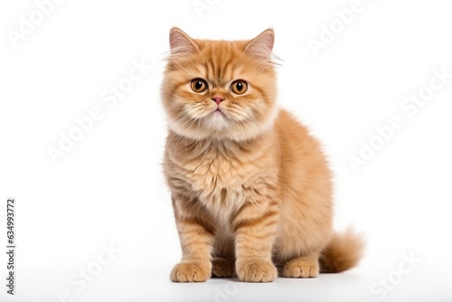 Exotic Shorthair Cat Stands On A White Background