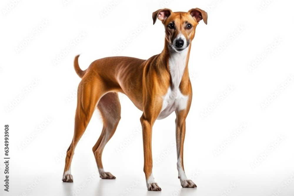 Greyhound Dog Stands On A White Background