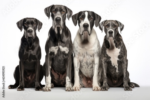Great Dane Family Foursome Dogs Sitting On A White Background