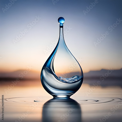 3D Water drop of Clean water, Vector isolated Transparency Single Blue Shiny Raindrop with water splashes, Element Design concept for World Water day, Earth Day. Generative AI